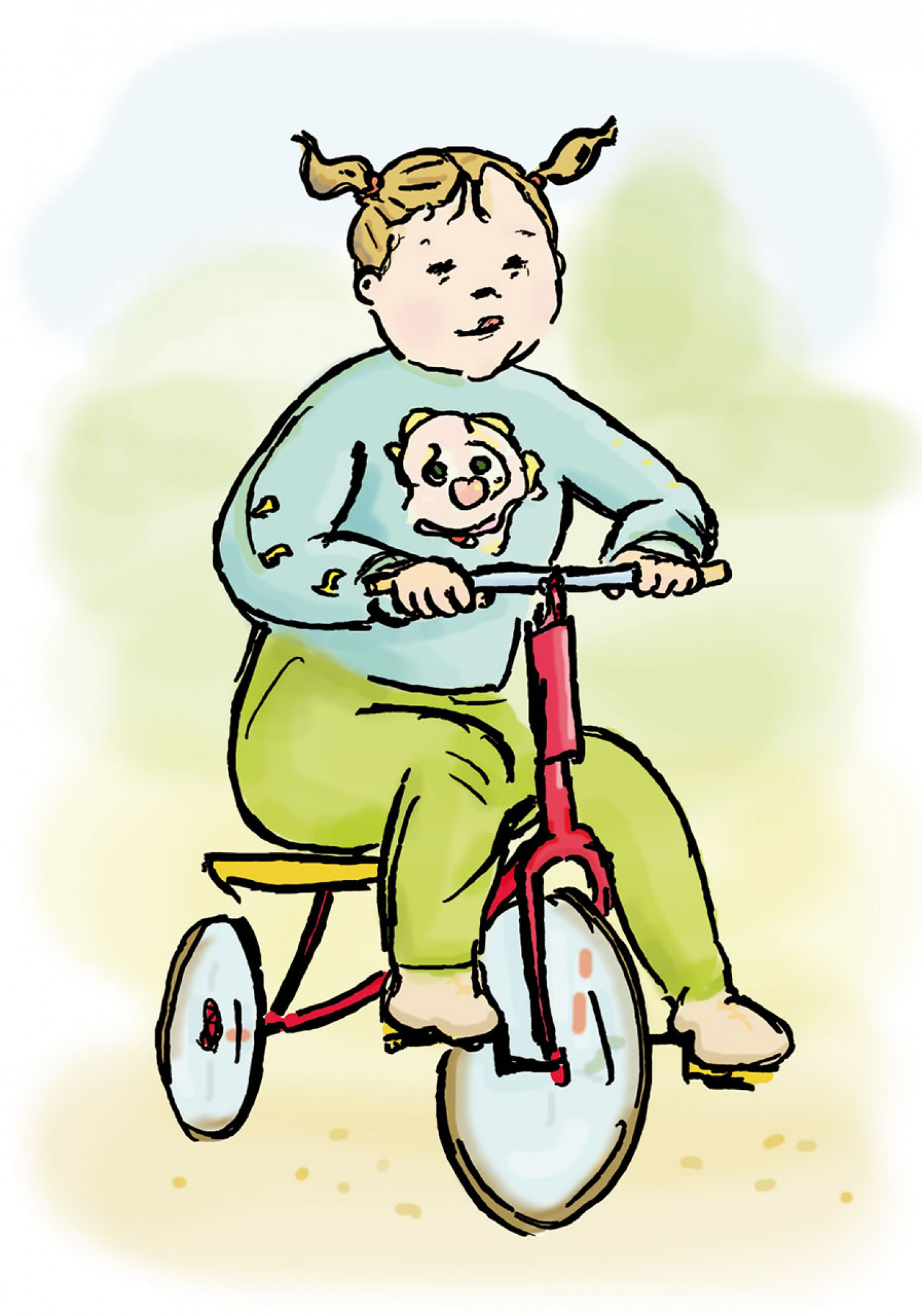 Bild eines Kindes auf einem Fahrrad im Comic Stil